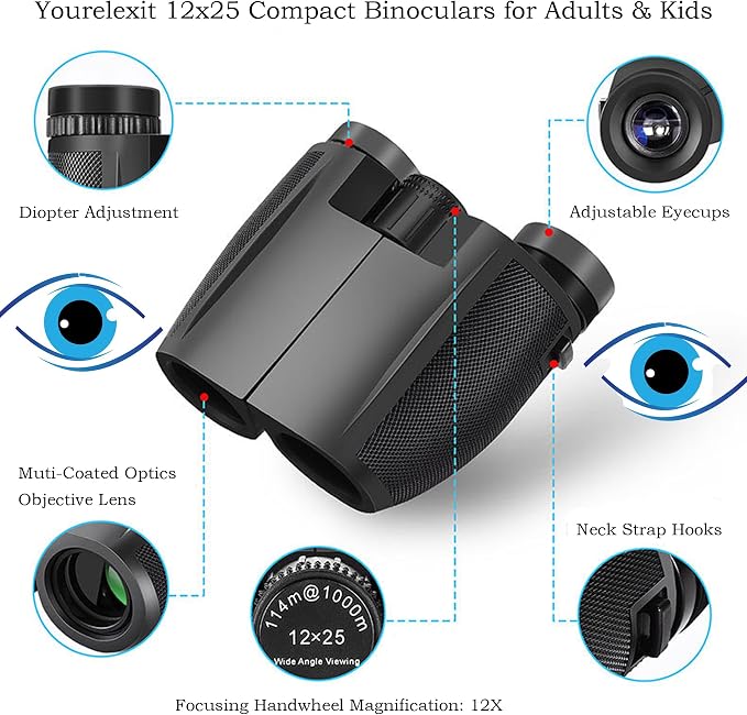 12x25 Compact Binoculars for Adults & Kids, High Powered Lightweight Waterproof - Image 3