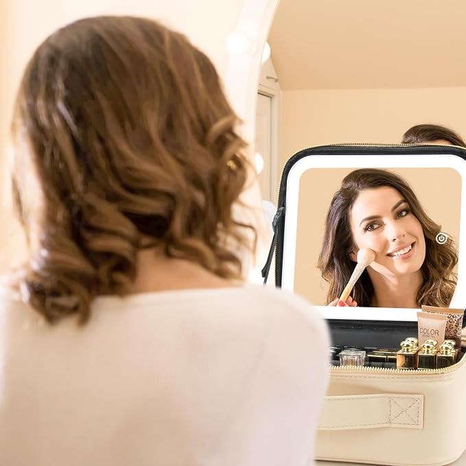 Makeup Travel Train Case with Mirror LED Light 3 Adjustable Brightness Large - Image 6