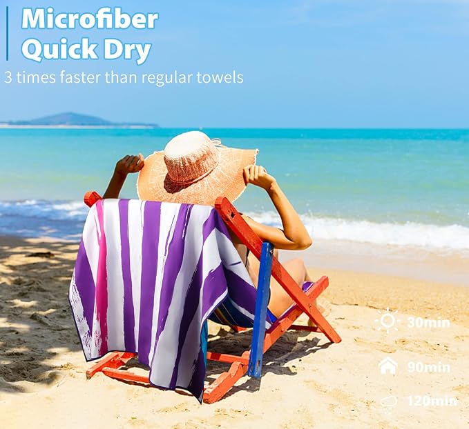 2 Pack Microfiber Oversized Lightweight Beach Towel 71"x32" XL Extra Large Thin - Image 6