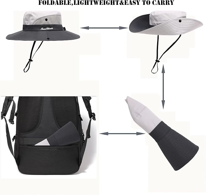 Womens Summer Sun Hat Beach Hat Wide Brim Outdoor UV Protection Hat Foldable - Image 4