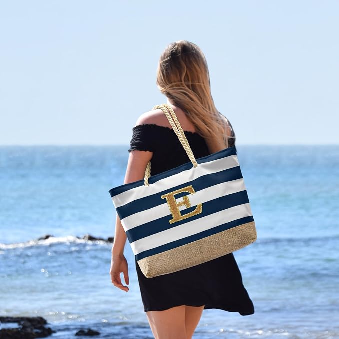 Becokan Beach Bag Initial Beach Tote - Image 5