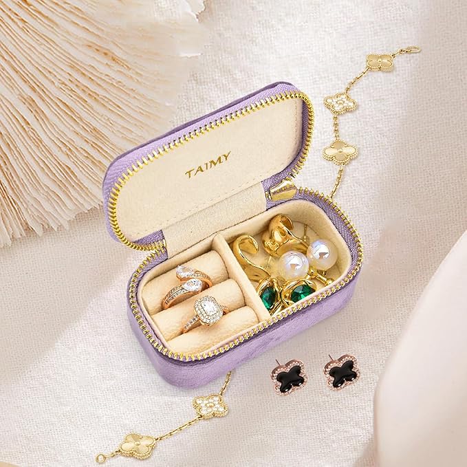 Small Travel Jewelry Case, Mini Tiny Plush Velvet Jewelry Box - Image 5