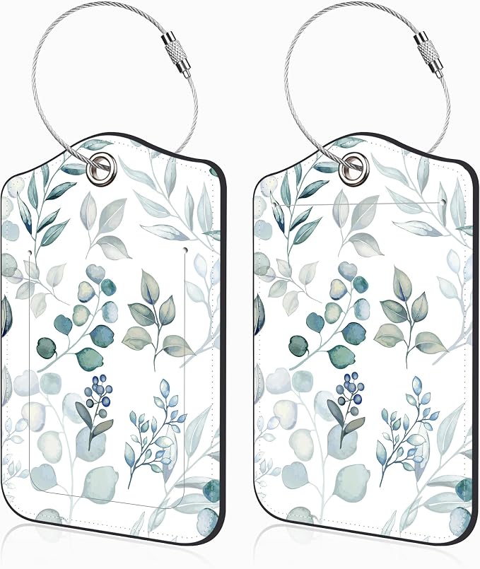 2 Pcs Green Eucalyptus Leaves Luggage Tags by Unknown