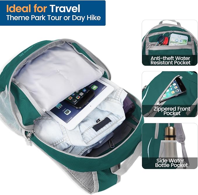 ZOMAKE Ultra Lightweight Packable Backpack 25L, Foldable Hiking Backpacks Water - Image 3