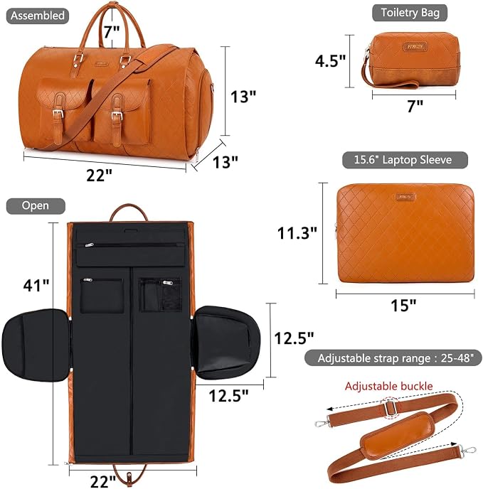 Garment Bag for Travel, Convertible Carry on Garment Duffel Bag for Men 3Pcs - Image 7
