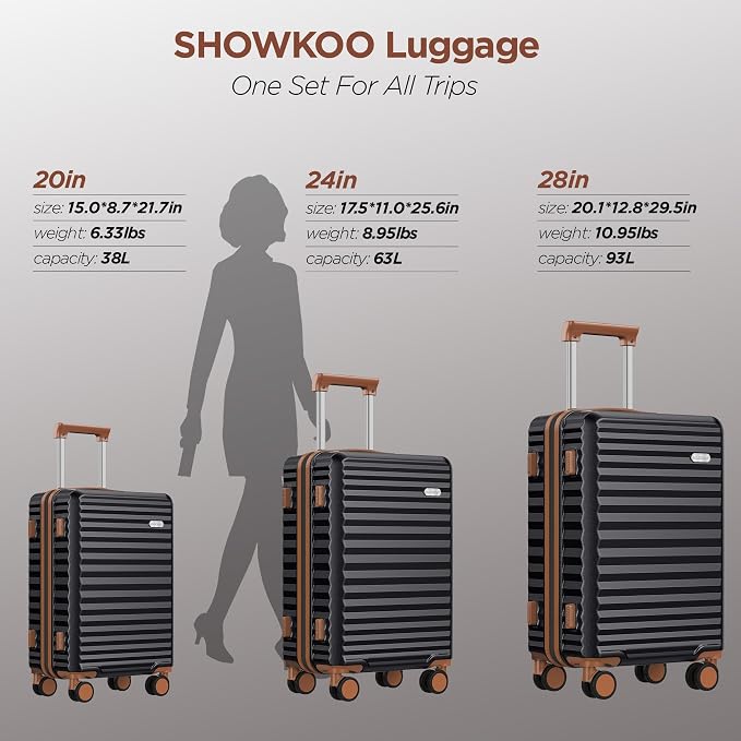 SHOWKOO Luggage Sets 3 Piece Hardside Expandable Suitcase - Image 9