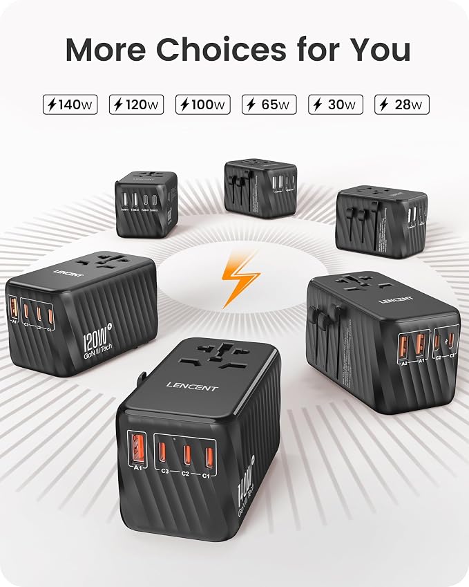 LENCENT International Travel Adapter, 120W GaN Universal Fast Charger - Image 6