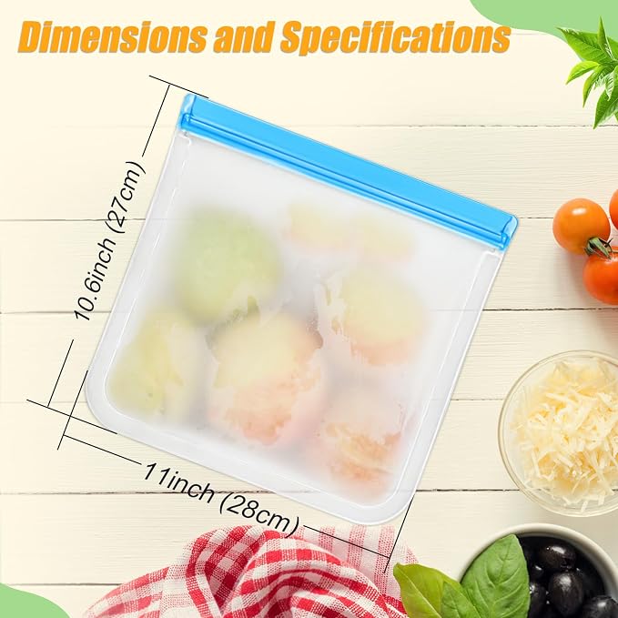 10 Pack Reusable Storage Bags, Dishwasher Safe Reusable Silicone Leak proof - Image 2