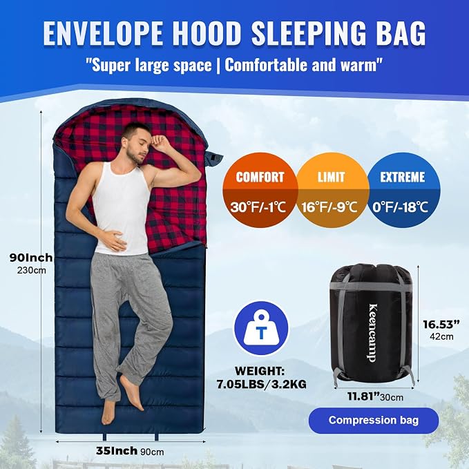 0 Degree Sleeping Bag Cotton Flannel Winter Cold Weather - Image 2