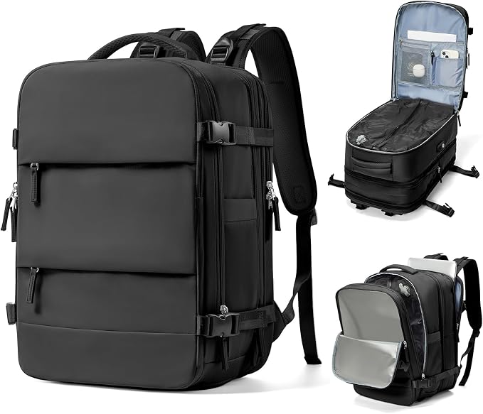 Black Vacuum Backpack With Vacuum Compression, Expanded Travel Laptop Backpacks by bergsalz