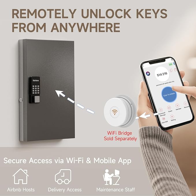 WeHere 72 Key Lock Box Wall Mount, APP Bluetooth/OTP/Wi-Fi/Fixed Code/Key Unlock - Image 5