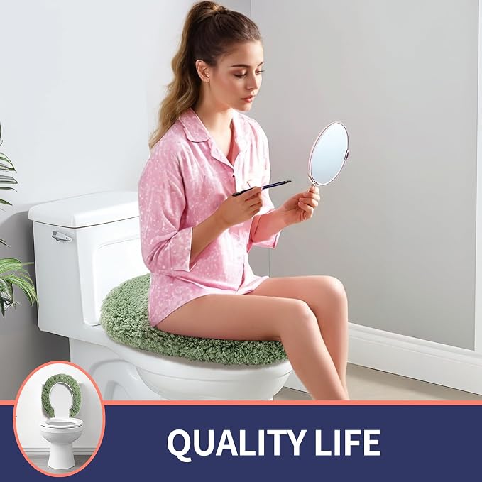 Microfiber Elongated Toilet Seat Cover 19.5"x 15" Machine Washable Solid Toilet - Image 5