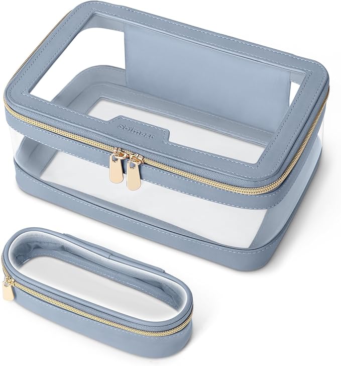 Travel Clear Makeup Bag with Makeup Brush Bag, Leather Makeup Case Toiletry Bag by Soimeat