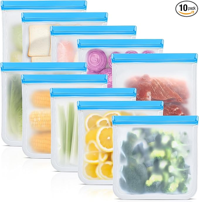 10 Pack Reusable Storage Bags, Dishwasher Safe Reusable Silicone Leak proof by Unknown