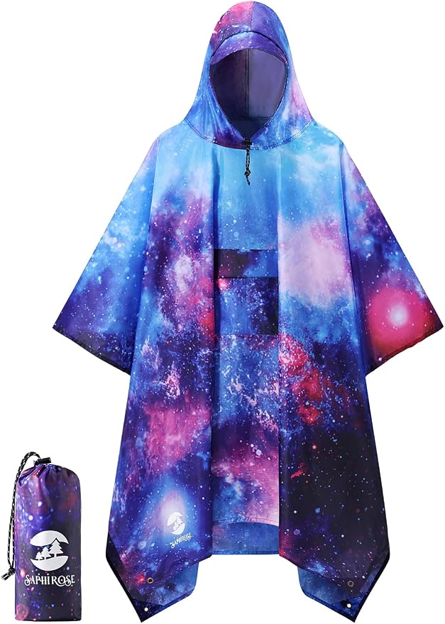 SaphiRose Extra Thick Hooded Rain Poncho Double Layer Waterproof Raincoat Jacket by SaphiRose