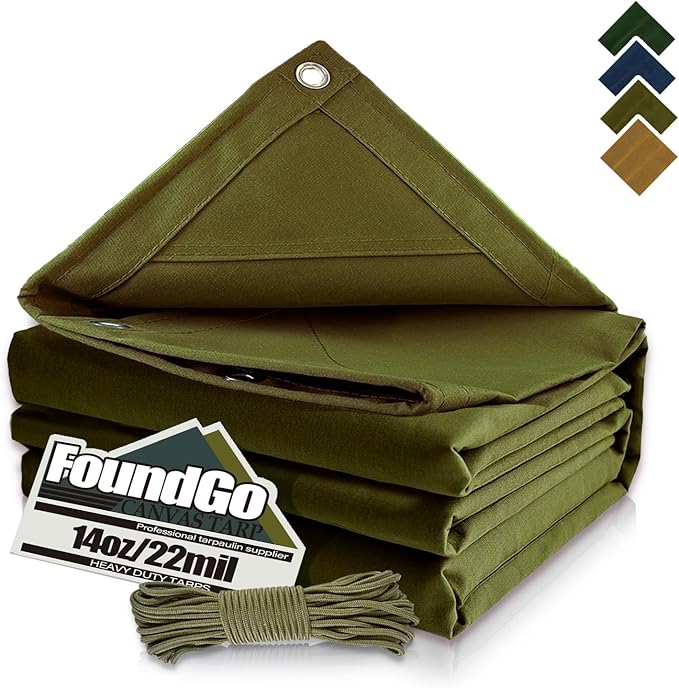 FoundGo Canvas Tarp 4x4ft Heavy Duty Waterresistant Tarps by FoundGo
