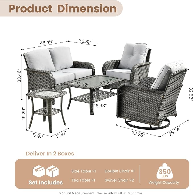 HOOOWOOO Patio Furniture Set, 5 Pieces Outdoor Conversation Set, All Weather - Image 7