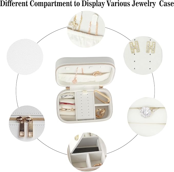 Small Jewelry Travel Case For Womens Small Rectangle PU Leather Jewelry Box - Image 3