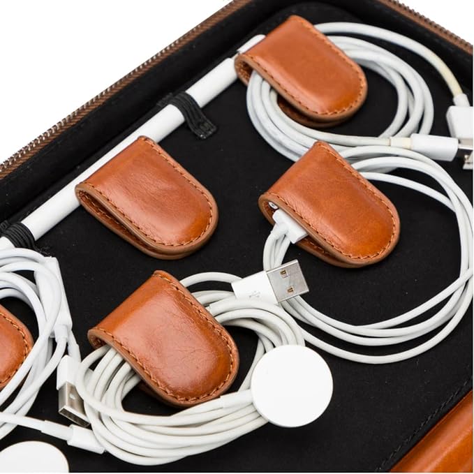 Medicine Handmade Leather Cable Organizer Bag – Full-Grain Leather Travel Tech - Image 5