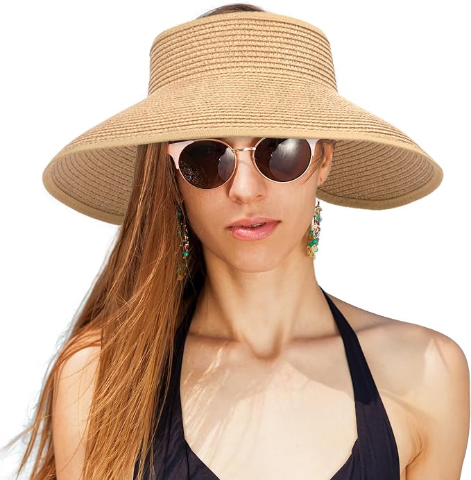 Sun Hats for Women Straw Beach Hat Wide Brim Sun Visor Summer Hat Packable by hat