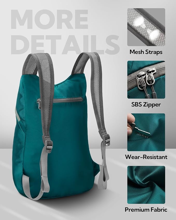 WATERFLY Foldable Lightweight Hiking Backpack: 15L Packable Traveling Daypack - Image 4