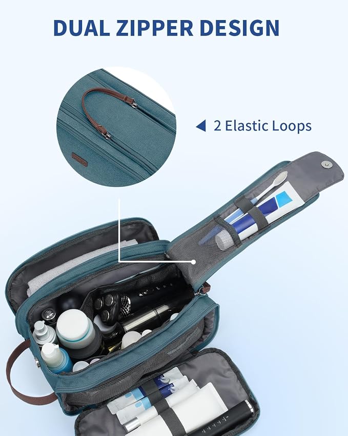 WANDF Toiletry Bag for Men Travel Toiletry Organizer Canvas and Leather Dopp - Image 4