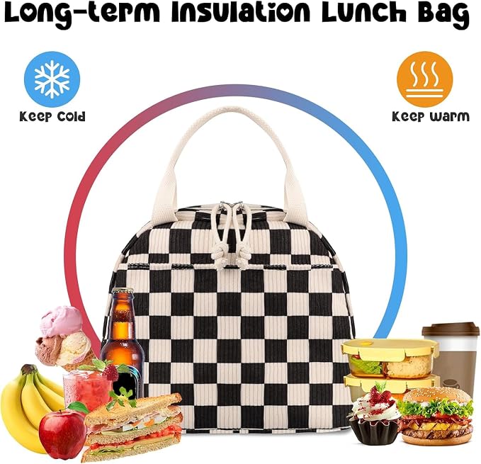 Bluboon Lunch Bag for Women Men Cute Corduroy Lunch Tote Bags Reusable - Image 4