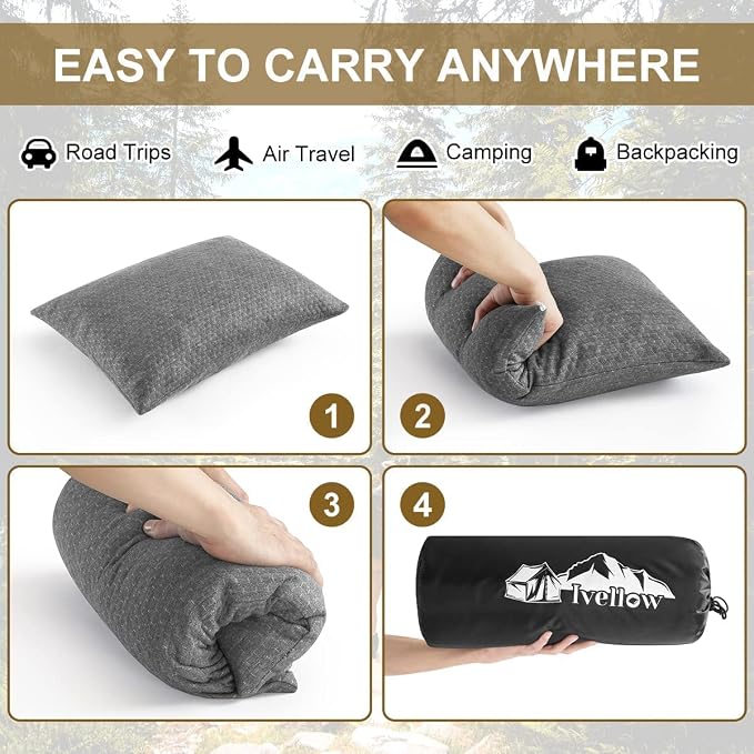 Ivellow Memory Foam Travel Pillow Compressible Camping Pillow - Image 8