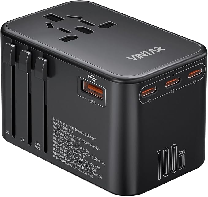 Universal Travel Adapter, VINTAR 100W GaN International Power Adapter by VINTAR