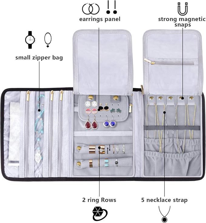 Teamoy Velvet Travel Jewelry Roll, Jewelry Storage Bag Organizer - Image 4