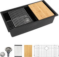 Dcolora 32 inches Granite Composite Kitchen Sink Workstation Black Undermount by Dcolora
