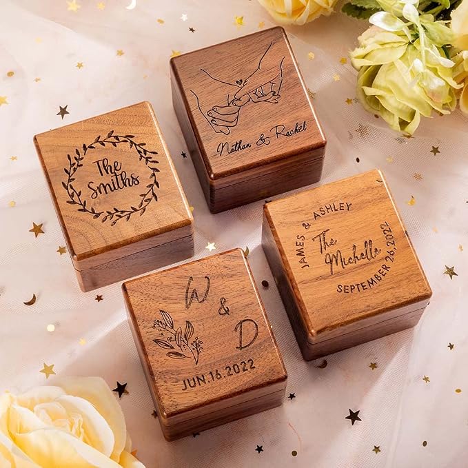 Custom Engraving Ring Gift Box Wooden Presentation Jewelry Box Case - Image 3