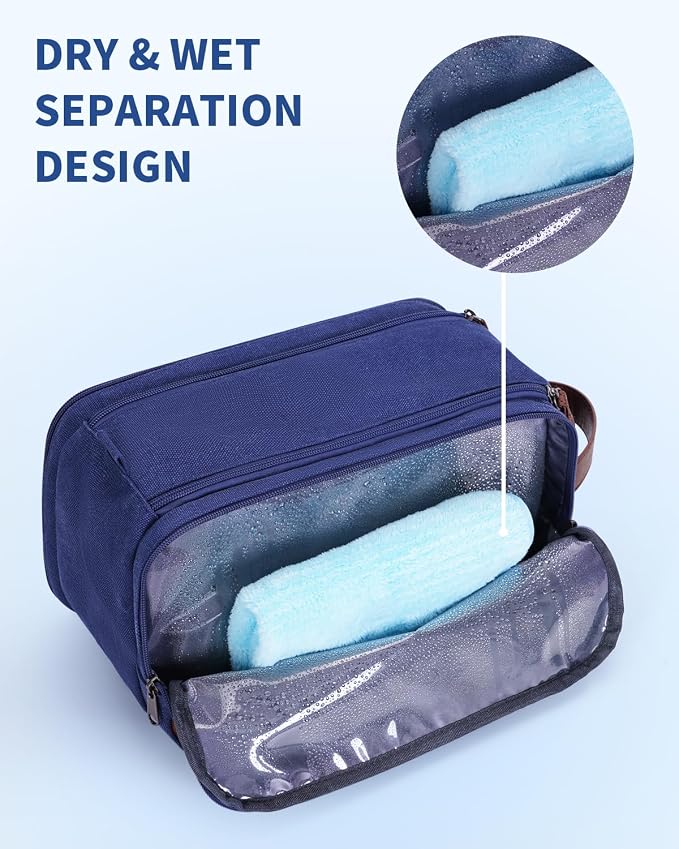 WANDF Toiletry Bag for Men Travel Toiletry Organizer Canvas and Leather Dopp - Image 2