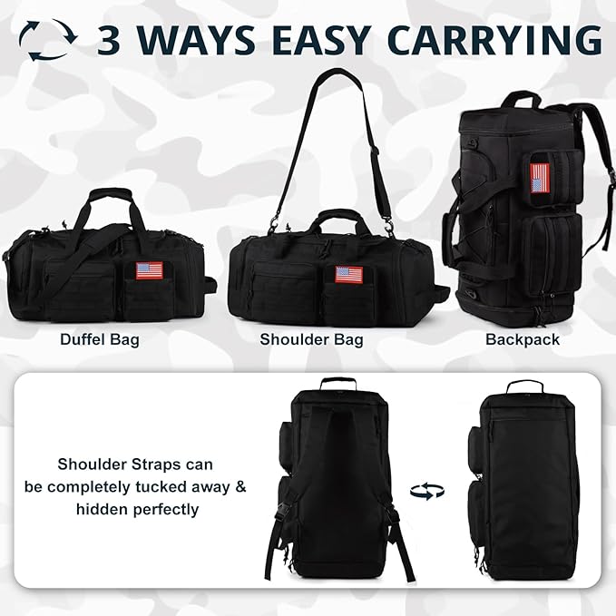 Tactical Gym Bag for Men，50L Large 3 in 1 Sports Duffle Bag - Image 5