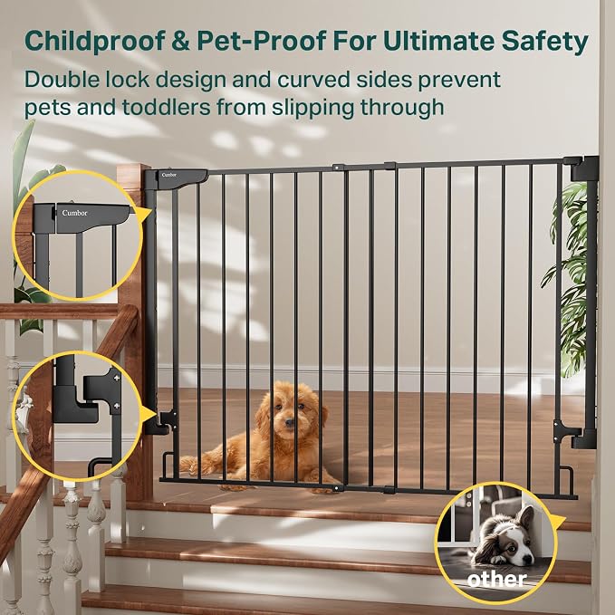 Cumbor 34" Extra Tall No Bottom Bar Baby Gate - Image 6