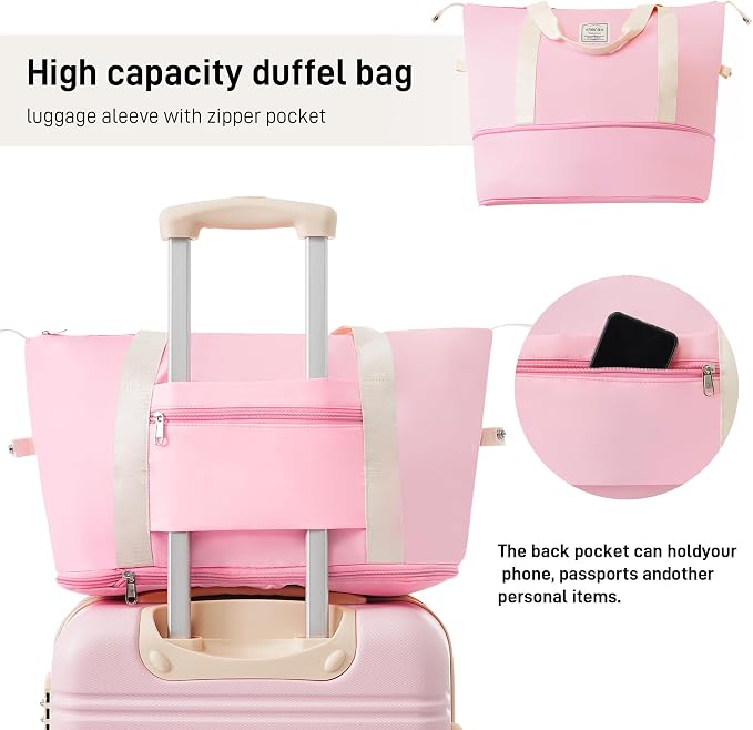 Merax Luggage sets of 2 Piece 20 24 IN Carry on Luggage Hard Case White Pink - Image 5