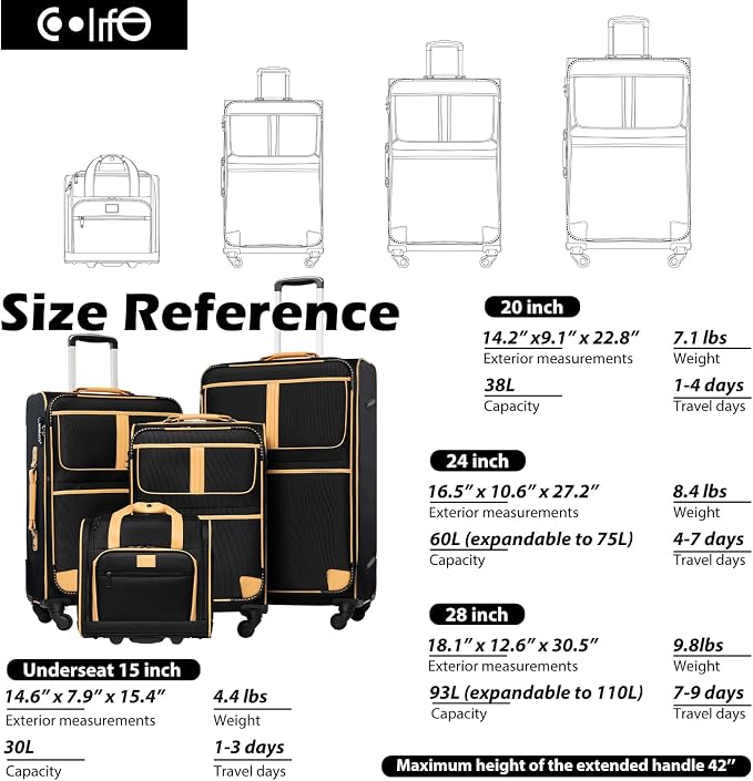 Coolife Luggage 4 Piece Set Suitcase Expandable TSA lock spinner softshell - Image 7