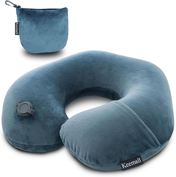 Inflatable Travel Neck Pillow for Airplane Train Car Washable Pillowcase U by Keemall