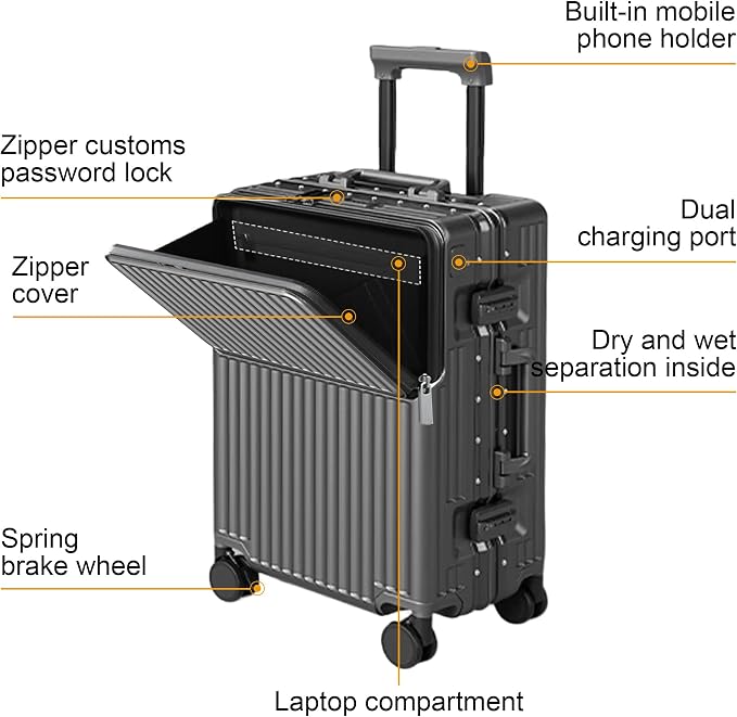 Zipperless Luggage, Polycarbonate Aluminum Hard Shell, Expandable Carry-On - Image 3