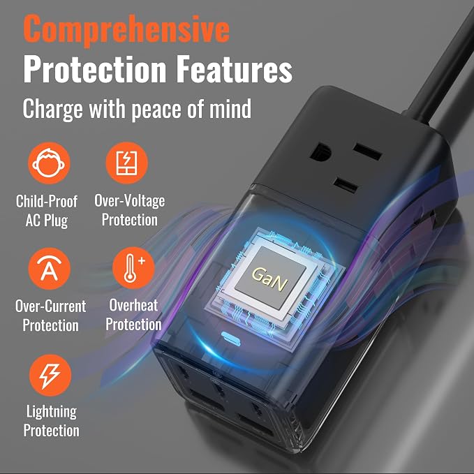 NENJI 75W GaN USB-C Super Fast Charging Station, 8-in-1 Power Strip - Image 4