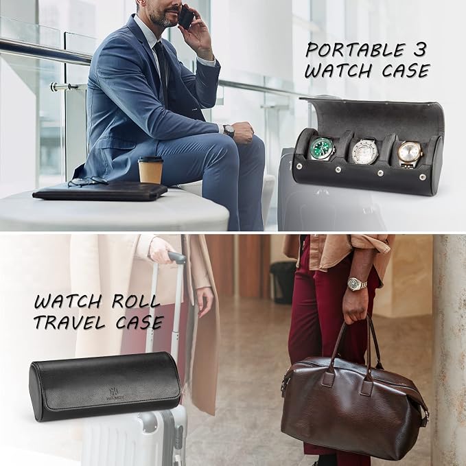 Watch Travel Case for Men: 3 Slot Watch Box Organizer Display Case - Image 6