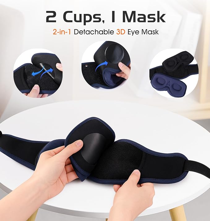 Bluetooth Sleep Mask with 2 Removable 3D Contoured Cup, Bamboo Cotton Sleeping - Image 2