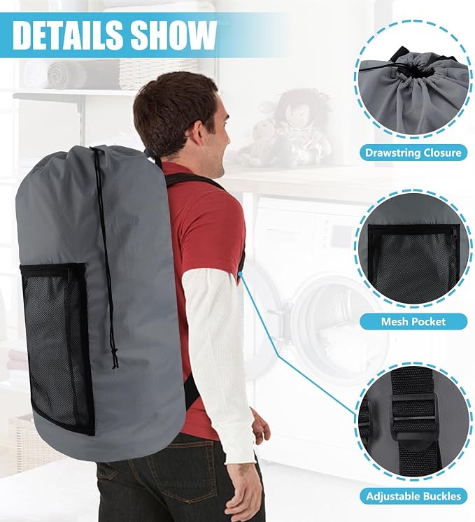 Laundry Bag Backpack, Dirty Clothes Travel Bag - Image 2