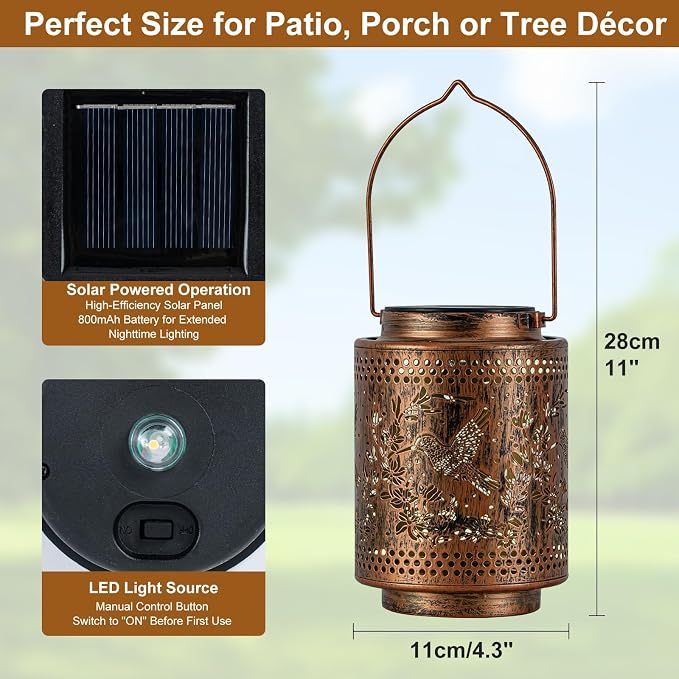 2 Pack Solar Lanterns Outdoor Waterproof Hummingbird and Iris Hanging Garden - Image 4