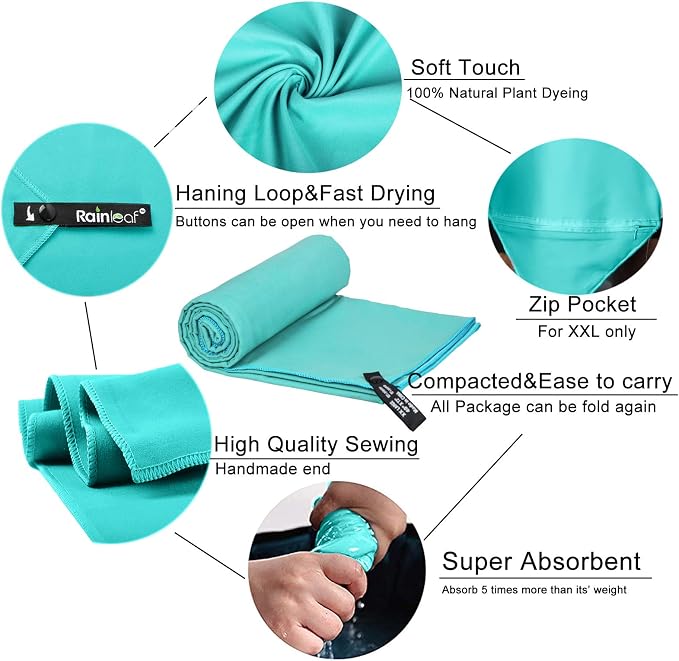 Rainleaf Microfiber Towel Perfect Travel & Gym & Camping Towel. Quick Dry - Image 3