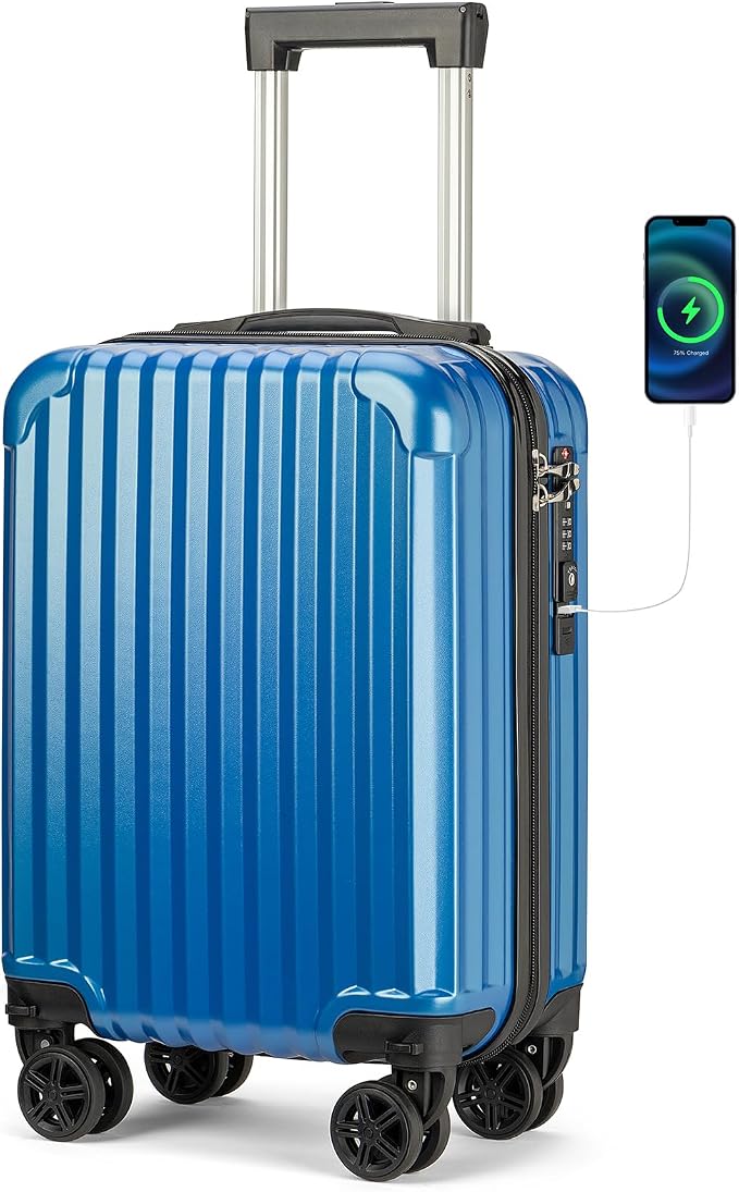 Personal Item Suitcase 18x14x8 Inches Hardside Built In TSA Lock & USB Port by Boardingblue