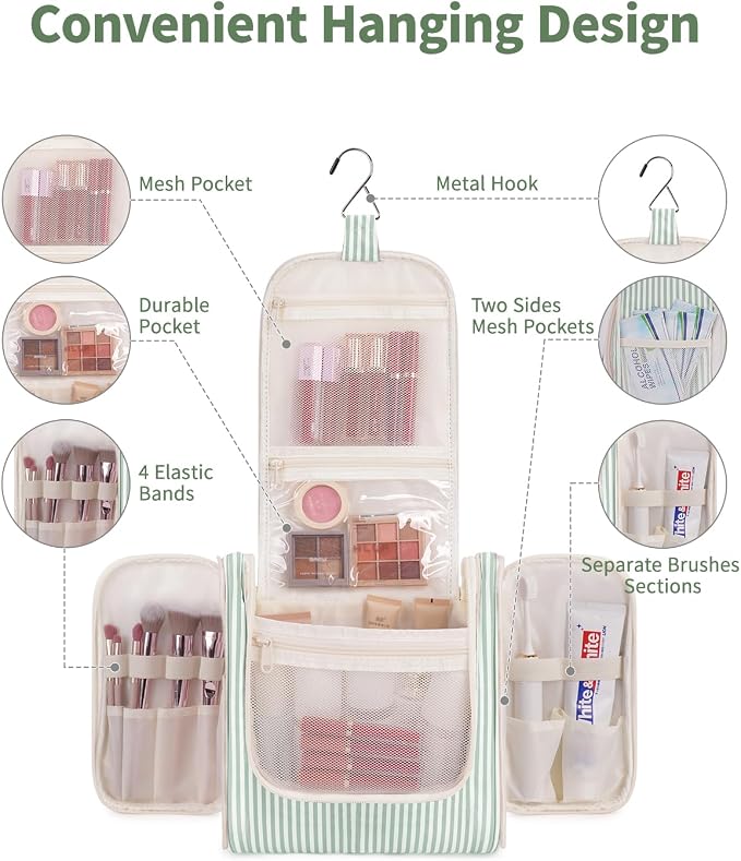 Narwey Striped Hanging Travel Toiletry Bag - Image 2