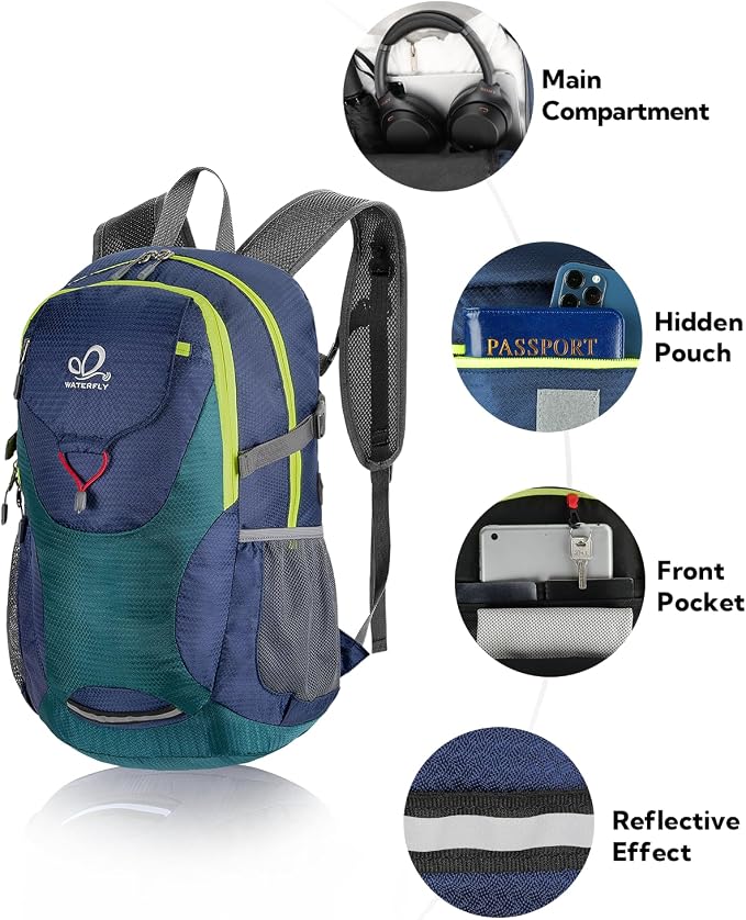 WATERFLY Lightweight Packable Hiking Backpack: 30L Foldable Travel Daypack - Image 3