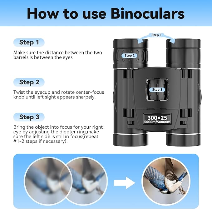 300x25 Binoculars for Adults and Kids, High Powered Mini Pocket Binoculars - Image 5