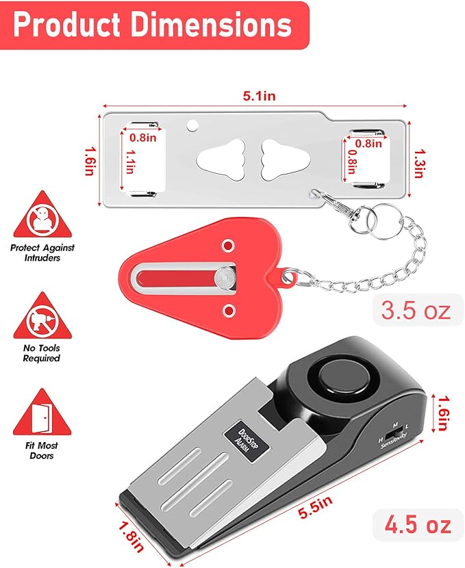 MBBEST Portable Door Lock & Door Stop Alarm, Dual Protection Security Devices - Image 5